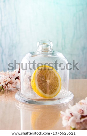 Morning.Glass tumbler.lemon under the cover.lemon cooling drink