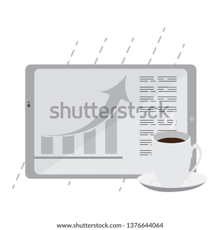 Business report in a tablet with a coffee cup. Vector illustration design