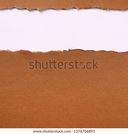 Torn brown paper strip top edge header background frame