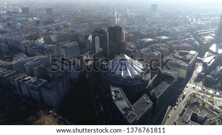 Aerial silhouette picture of buildings at Potsdamer Platz is an important public square and traffic intersection in centre of Berlin Germany and has been the site of major redevelopment projects