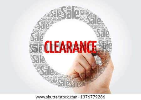Clearance circle stamp word cloud with marker, business concept