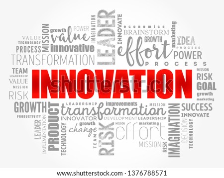 INNOVATION - practical implementation of ideas that result in the introduction of new goods or services or improvement in offering goods or services, word cloud concept background Royalty-Free Stock Photo #1376788571
