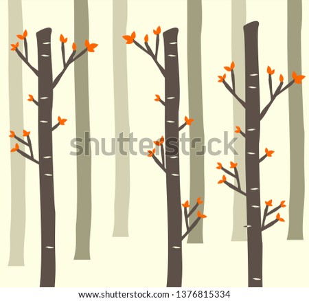 Decorative trees, background for wallpaper pattern. Colored trunks trees with and branches