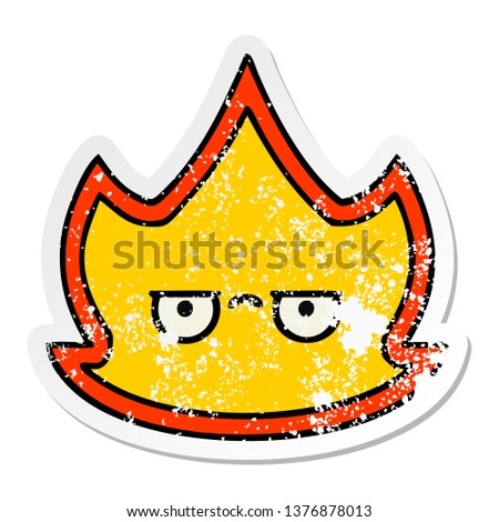 distressed sticker of a cute cartoon fire