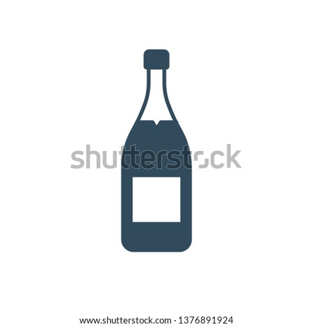 Wedding glyph Icon Vector Champagne Bottle. Congratulation, celebration, wine icon. Alcohol drink glass icon