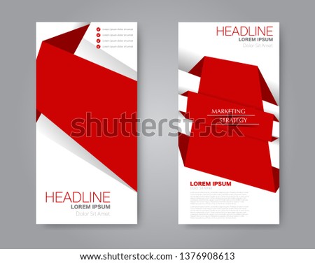 Flyer template. Vectical banner design. Modern abstract two side narrow brochure background. Vector illustration. Red color.