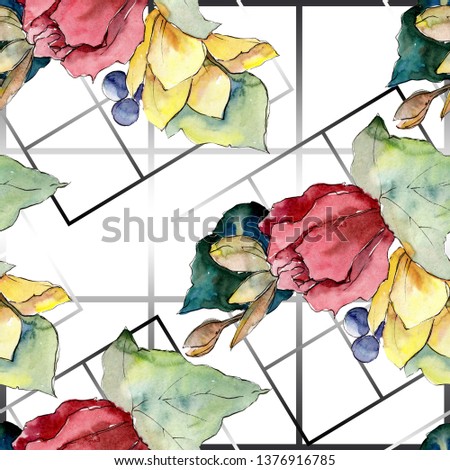 Bouquet floral botanical flowers. Wild spring leaf wildflower isolated. Watercolor illustration set. Watercolour drawing fashion aquarelle. Seamless background pattern. Fabric wallpaper print texture.