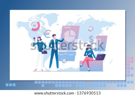 Leadership. Business lading team.People work in a team and interact with graphs.Flat vector illustration