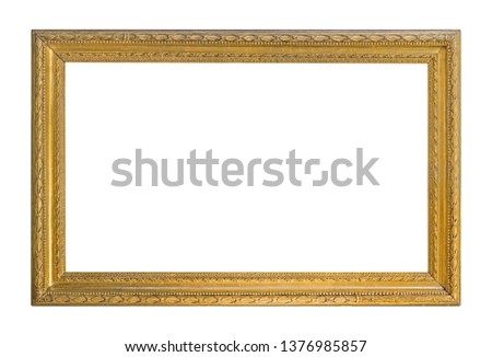 Golden frame for paintings, mirrors or photo isolated on white background Royalty-Free Stock Photo #1376985857