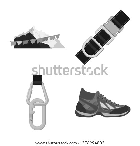 Vector illustration of mountaineering and peak icon. Collection of mountaineering and camp vector icon for stock.