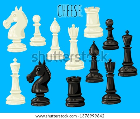 Set of chess pieces. Pawn, Rook, King, Elephant, Queen, Horse. Chess strategy game.