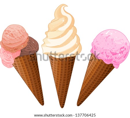 Illustration of ice cream cones with different flavors