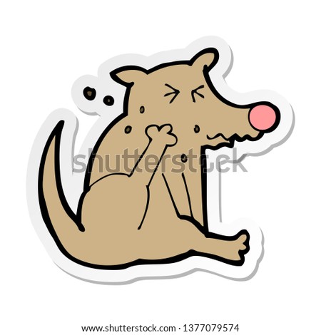 sticker of a cartoon dog scratching