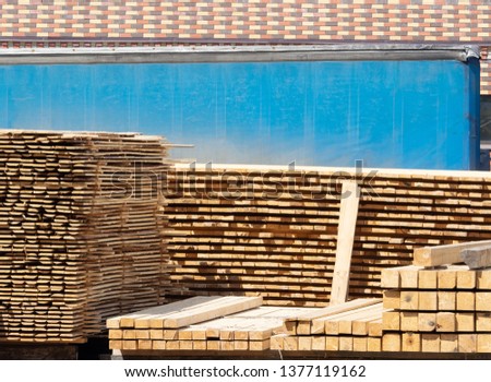 Wooden boards for sale in stock. Wood, lumber.