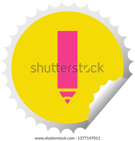 circular peeling sticker cartoon of a red pencil