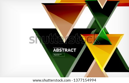 Triangles repetiton geometric abstract background, multicolored glossy triangular shapes, hi-tech poster cover design or web presentation template with copy space. Vector illustration