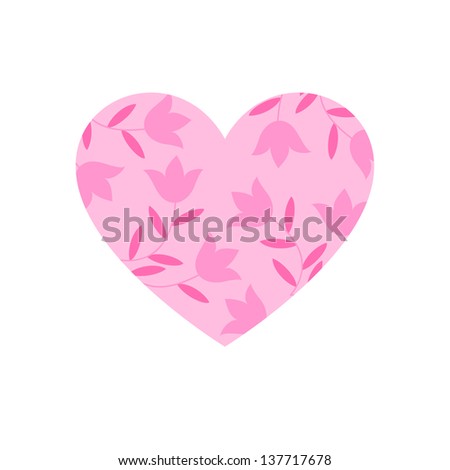 Cute vector heart on white background. Pink icon.