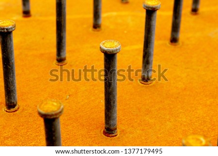 Iron plates and details with holes, screws and red, orange, yellow rust. iron Texture, iron Background, iron Rust. Details for bridge