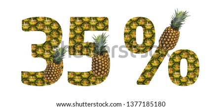 Thirty five percent made from pineapple on a white background. Tropical fruit pineapple diet summer food.