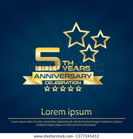 5th years elegance golden and star anniversary celebration emblem ,anniversary logo design for web, game, creative poster, booklet, leaflet, flyer, magazine, greeting card and invitation card