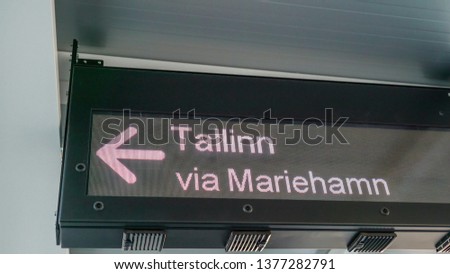 The Tallinn signage on the terminal port in Stockholm Sweden found on the top area of the port