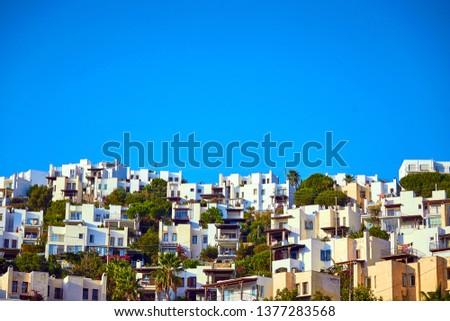 Bodrum, Turkey: Typical Aegean architecture with white cubic houses  
