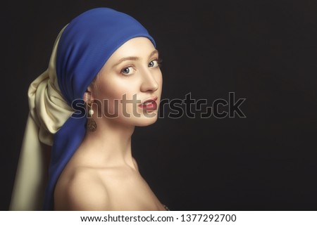 Portrait of a woman with a pearl earring, inspired by the painting of the great baroque and renaissance artist Jan Vermeer