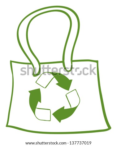 Illustration of a green recycled bag on a white background	