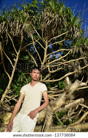 Photo of A young man yoga dress in Nature posing