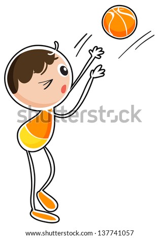 Illustration of a boy playing basketball on a white background