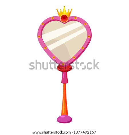 Princes magical golden mirror with shining gems and diamonds. Fairy tale, Europe culture. Vector, illustration.