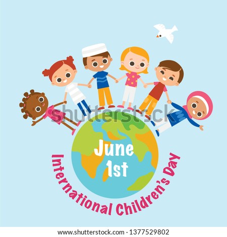 Happy kids with globe. International Children's Day.