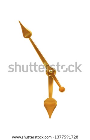 Golden clock hands on a white background. Isolated. Close-up. Royalty-Free Stock Photo #1377591728