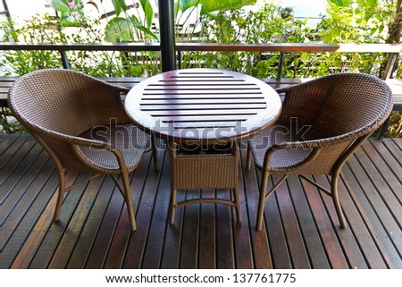 Table - wicker chairs.