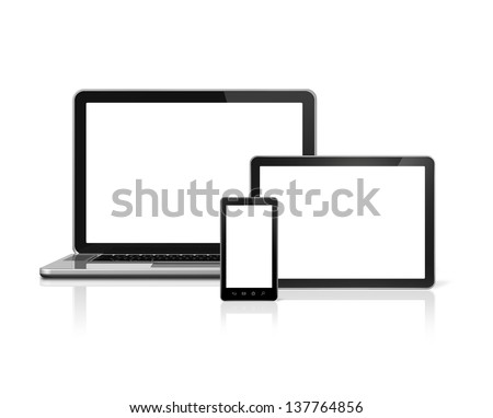 3D laptop, mobile phone and digital tablet pc - isolated on white with clipping path