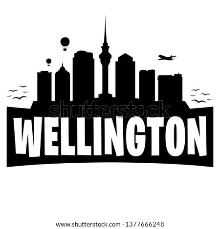 Wellington New Zealand. City Skyline. Silhouette Banner City. Design Vector. Famous Monuments.