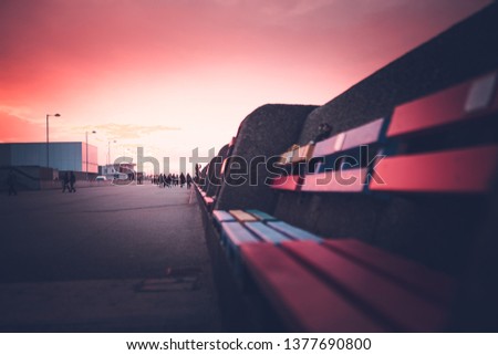 Beautiful Bench with red sunset in Wallasey