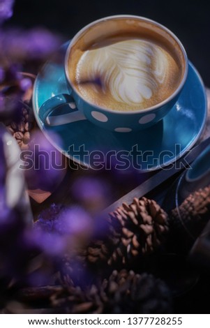 Latte art on hot latte coffee