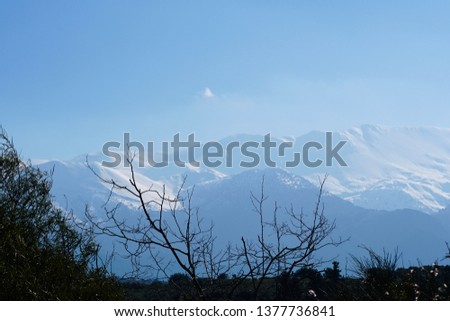Mount Pachnes, Pakhnes, White Mountains, Lefka Ori, 2453 meters/ 8048 feet above sea level on the island of Crete, a mountain with snow cover in the winter like shown here on photos taken in March