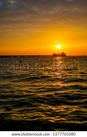 Kaohsiung Port, Taiwan, Asia, the scenery of the ship running at dusk