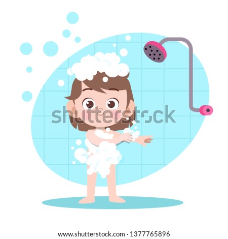 kid girl shower bath vector illustration