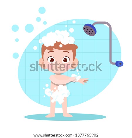 kid boy shower bath vector illustration