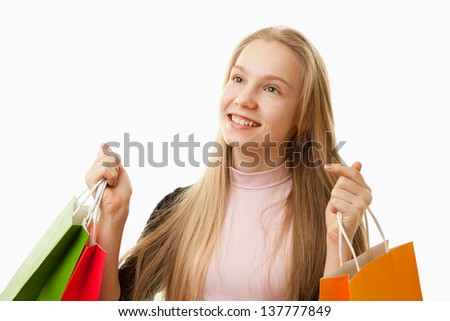 portrait teenager girl on a white background