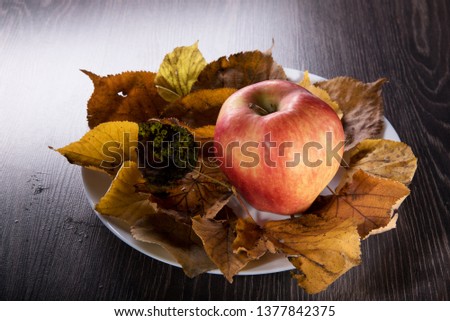 Still life Apple in a plate on a dark background