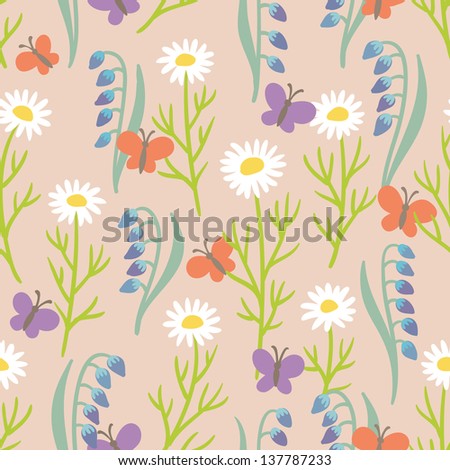Seamlless pattern with flowers and butterflies