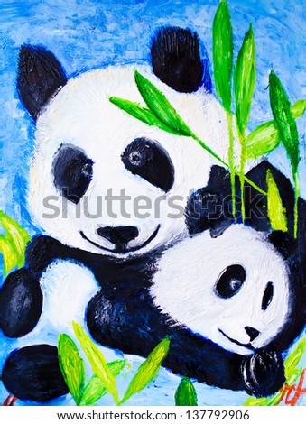 Panda. The picture is drawn with oil paints on a canvas.