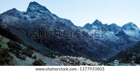 View of the mountains in Everest area before the sunrise time