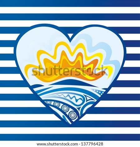 Sea heart sun vector illustration