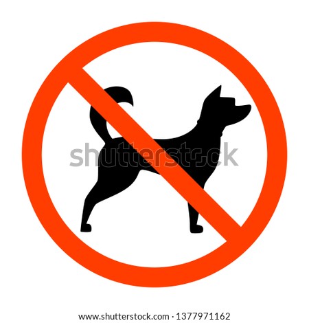 No dogs sign. Red forbidden sign with dog silhouette behind it. Animals not allowed emblem. Isolated flat  illustration