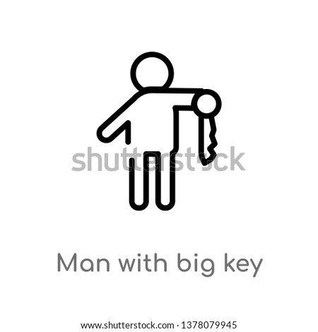 man with big key vector line icon. Simple element illustration. man with big key outline icon from people concept. Can be used for web and mobile